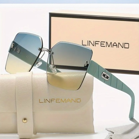 LINFEMAND Frameless Gradient Fashion Large Sunglasses